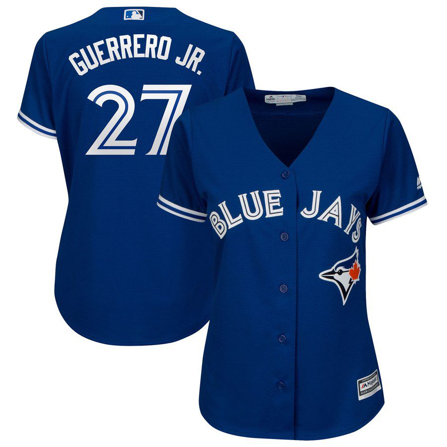 Women Men Toronto Blue Jays #27 Guerrero jr Blue MLB Jerseys->women mlb jersey->Women Jersey